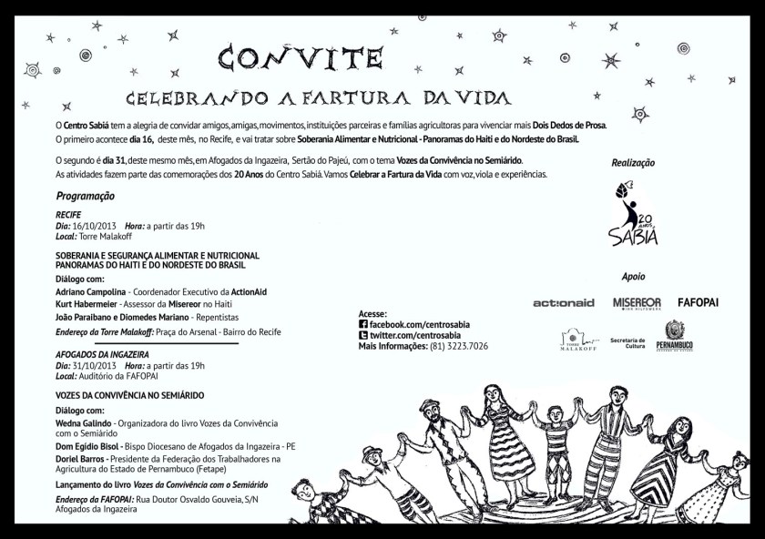 Convite - Dois Dedos de Prosa - Centro Sabiá