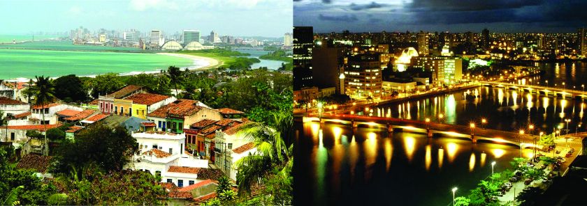 A vista impagável que se descortina do alto de Olinda, inclui a orla e parte do centro do Recife, que tem inegável vocação noturna - Foto capturada em portofiles.wordpress 
