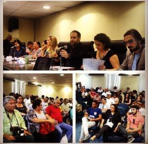 Patrick Torquato, ao centro, na mesa da audiência pública sobre a Frei Caneca, na Câmara Municipal, em junho de 2014 - Foto capturada do sítio da rádio
