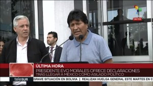 Alvaro Garcia Linera e Evo Morales em pronunciamento transmitido pela Telesur - Foto: captura de tela